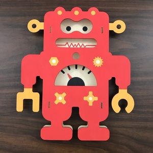 11” Wood Orange Robot Art Wall Decor